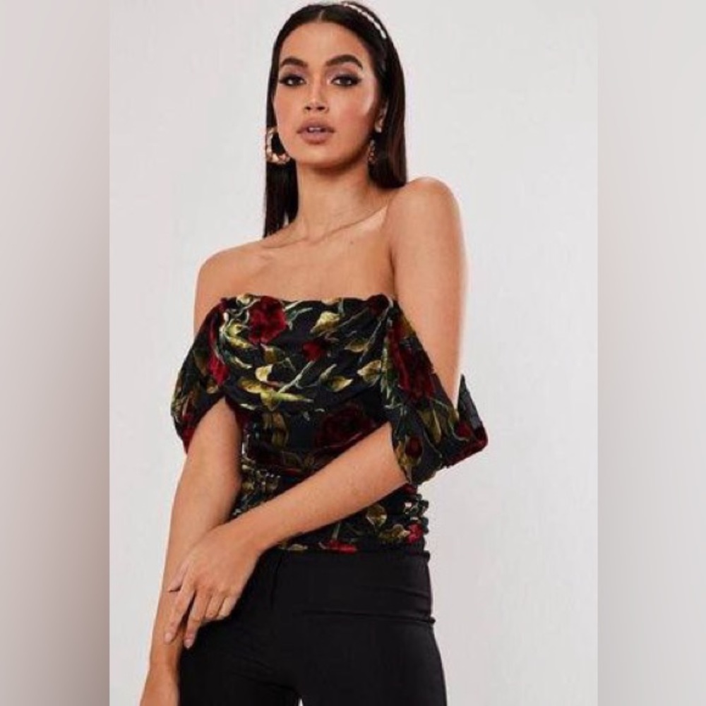 Missguided Rose Devore Drape Boned top